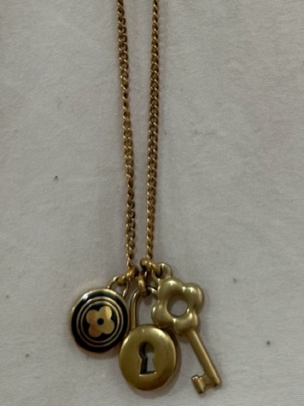 Louis Vuitton Repurposed Charm Necklace | Mixed Charm Gold Tone Chain